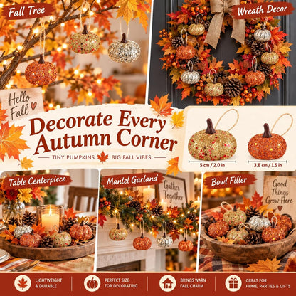 Syhood 24 Pcs Mini Pumpkin Hanging Balls Thanksgiving Fall Tree Ornaments