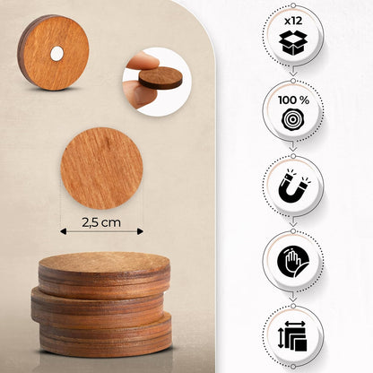 Wooden Fridge Magnets, Round, Brown Small Size, 12 pcs