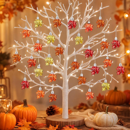 Funtery 24 Pcs Fall Tree Ornaments, Mini Maple Leaf Hanging Decorations