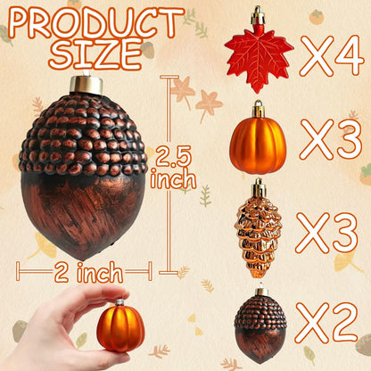 12 PCS Fall Tree Decorations Ornaments, 3D Plastic Fall Ornaments for Tree Pumpkin Leaves Pinecone Acorn Home Holiday Party Decor