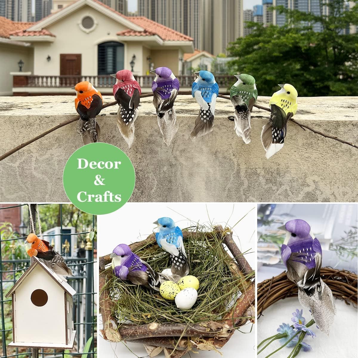 6pcs Artificial Birds Realistic Foam Feather Bird Clip On Garden Flower Arrangements Wedding Decor Wreath Decoration