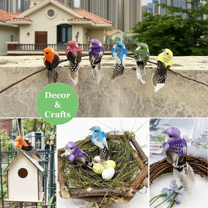 6pcs Artificial Birds Realistic Foam Feather Bird Clip On Garden Flower Arrangements Wedding Decor Wreath Decoration