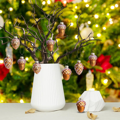 12 Pcs Pine Cone Glass Ornaments - Christmas & Fall Hanging Pinecone Decor