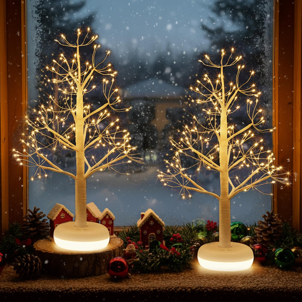 PEIDUO Artificial Tree for Christmas Decorations, 2FT Birch Tree with LED Lights, Warm White Fairy Lights Spirit Tree Lamp for Home Indoor Tabletop Centerpiece, Battery Powered, Timer