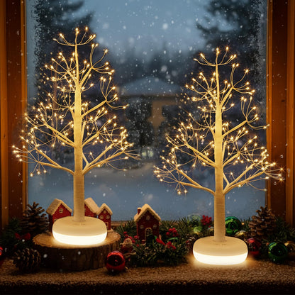 PEIDUO Artificial Tree for Christmas Decorations, 2FT Birch Tree with LED Lights, Warm White Fairy Lights Spirit Tree Lamp for Home Indoor Tabletop Centerpiece, Battery Powered, Timer