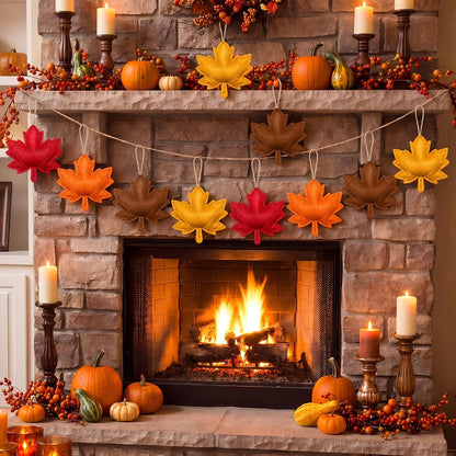 HunnmingRe 24 Pcs Fall Ornaments 3D Felt Maple Leaf Ornaments 3.15 Inch