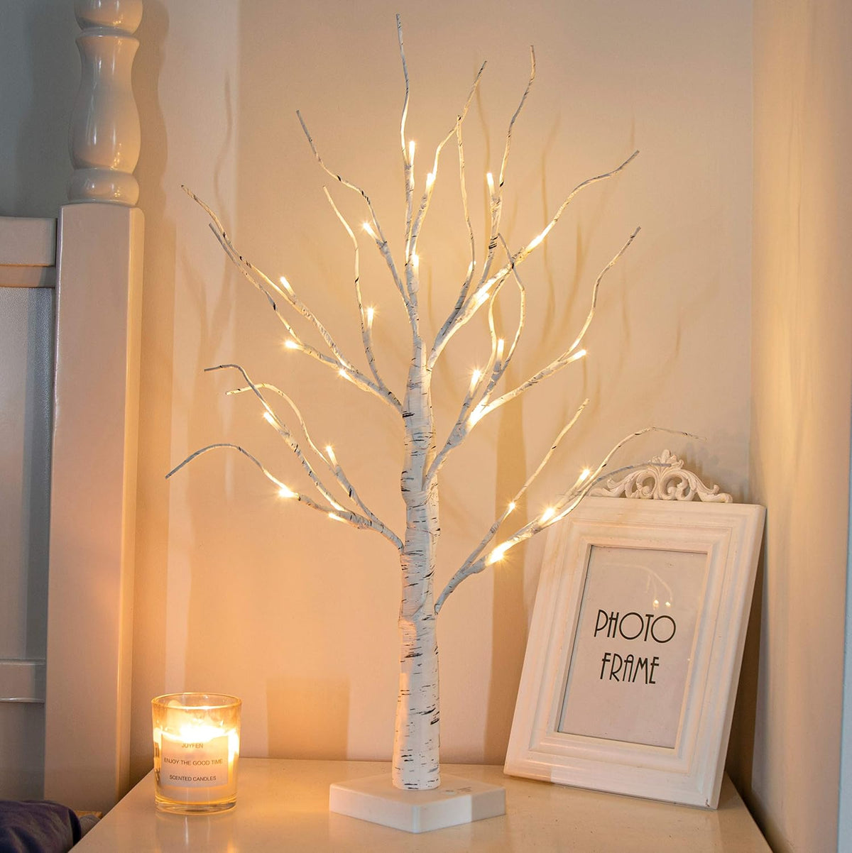 PEIDUO Artificial Tree for Christmas Decorations, 2FT Birch Tree with LED Lights, Warm White Fairy Lights Spirit Tree Lamp for Home Indoor Tabletop Centerpiece, Battery Powered, Timer