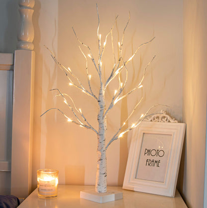 PEIDUO Artificial Tree for Christmas Decorations, 2FT Birch Tree with LED Lights, Warm White Fairy Lights Spirit Tree Lamp for Home Indoor Tabletop Centerpiece, Battery Powered, Timer