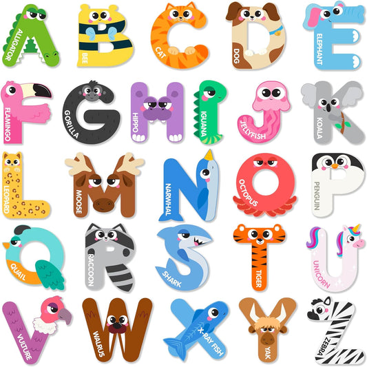 JOYIN Magnetic Letters, Animal Alphabet Fridge Magnets for Toddlers 3 4 5 Years Old, 26 Uppercase Refrigerator Magnets, Large Size ABC Educational Spelling Learning Toys for Kids