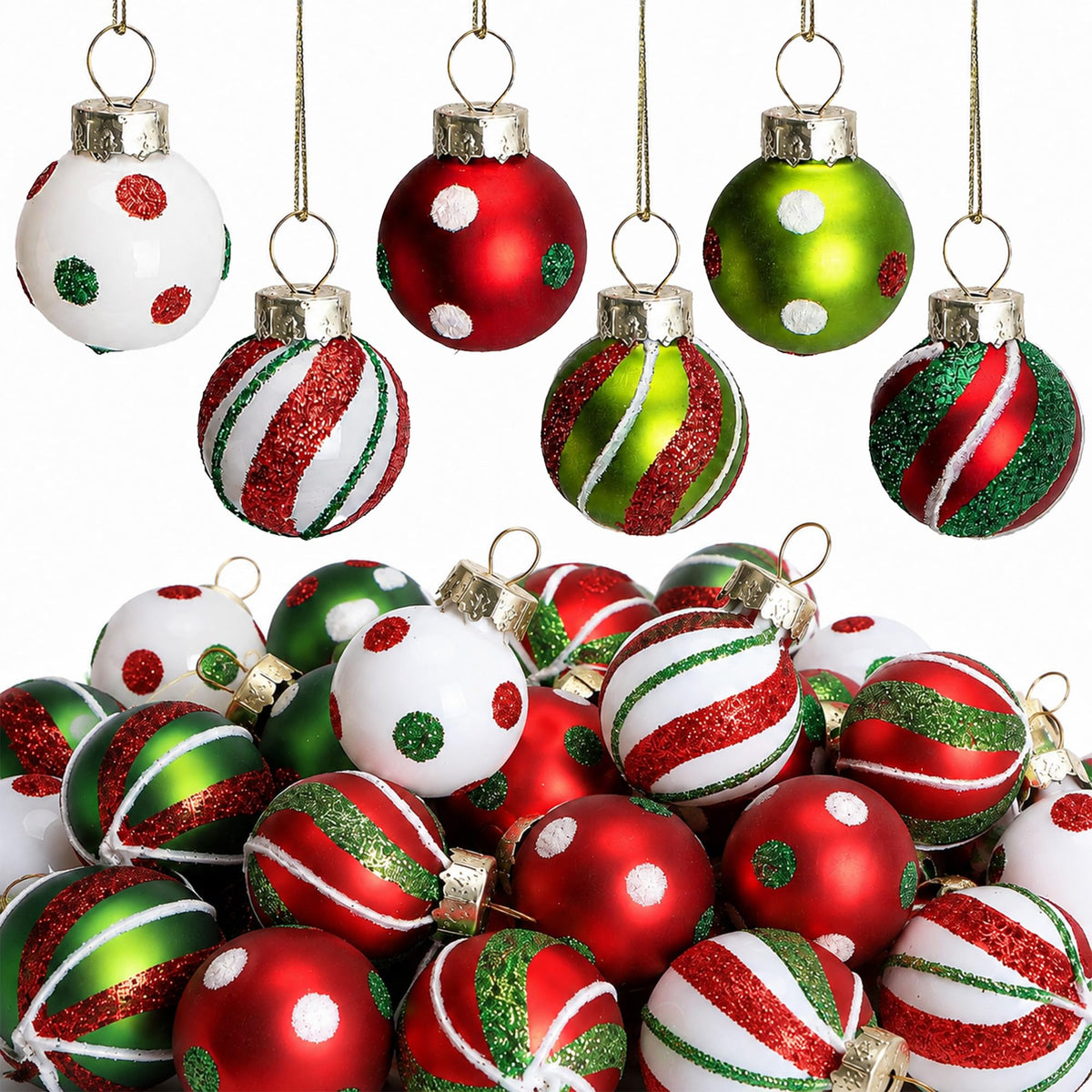24 Pcs Christmas Mini Glass Ball Ornaments, Mini Glitter Xmas Hanging Balls