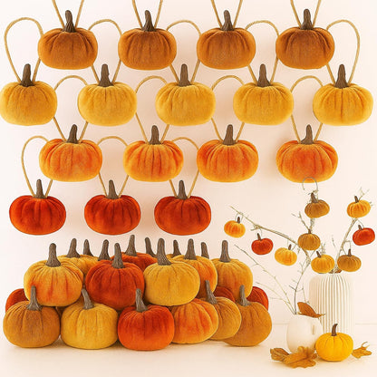 Halloscume 20 Pcs Pumpkin Ornament, Red, Dark Yellow, Light Yellow, Brown