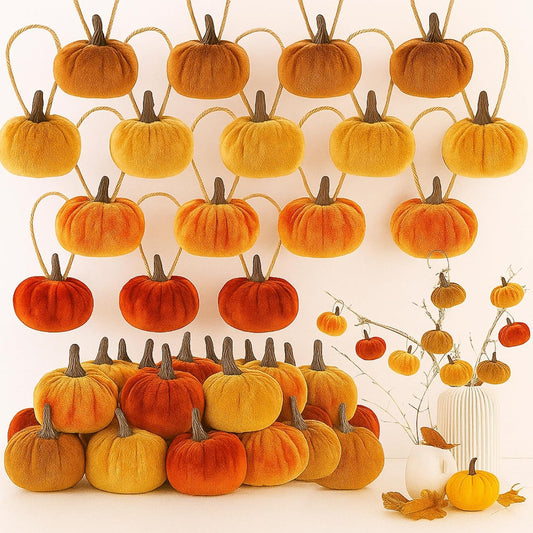 Halloscume 20 Pcs Pumpkin Ornament, Red, Dark Yellow, Light Yellow, Brown