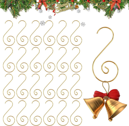 Ornament Hooks, Gold Christmas Ornament Hangers, 100 Pcs Christmas Ornament Hooks, Metal Hooks for Ornaments, Metal Wire Ornaments Hooks Anchors for Xmas Tree Xmas Balls Party Decorations