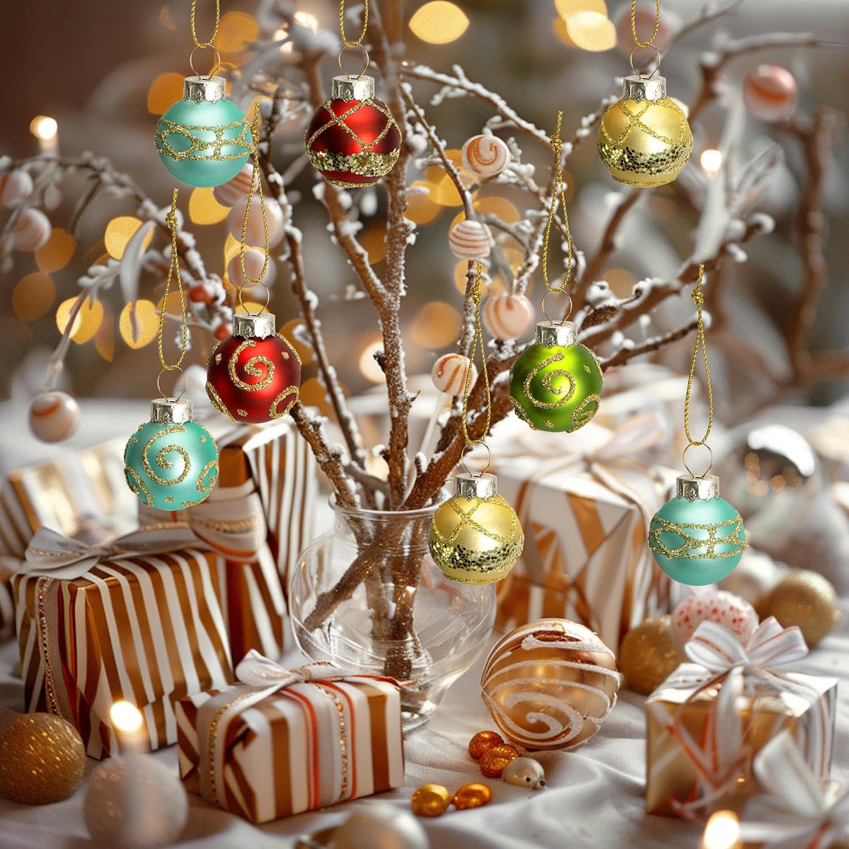 24 Pcs Christmas Mini Glass Ball Ornaments, Mini Glitter Xmas Hanging Balls