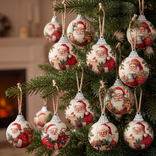Outus 16 Pcs Christmas Tree Ball Ornaments Vintage Christmas Decorations for Tree Colorful Xmas Decorative Santa Claus Hanging Ball for Farmhouse Home Fireplace Decor Holiday Party Favors
