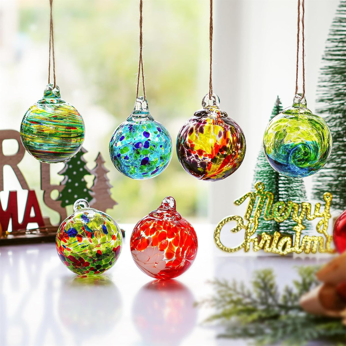 6Pcs Hand-Blown Glass Ornament Balls 2.3'' Hanging Witches Ball Gazing Ball