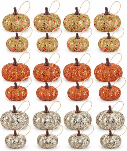 Syhood 24 Pcs Mini Pumpkin Hanging Balls Thanksgiving Fall Tree Ornaments