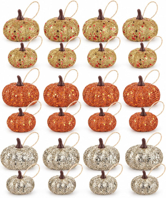Syhood 24 Pcs Mini Pumpkin Hanging Balls Thanksgiving Fall Tree Ornaments