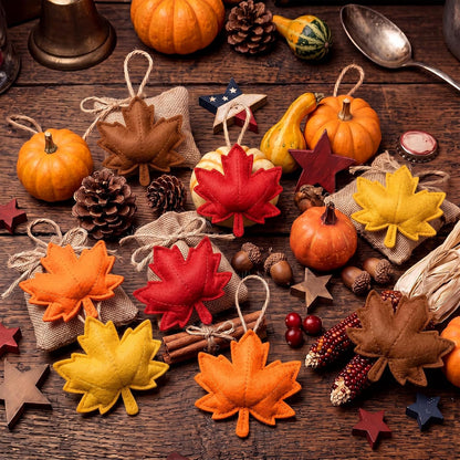 HunnmingRe 24 Pcs Fall Ornaments 3D Felt Maple Leaf Ornaments 3.15 Inch