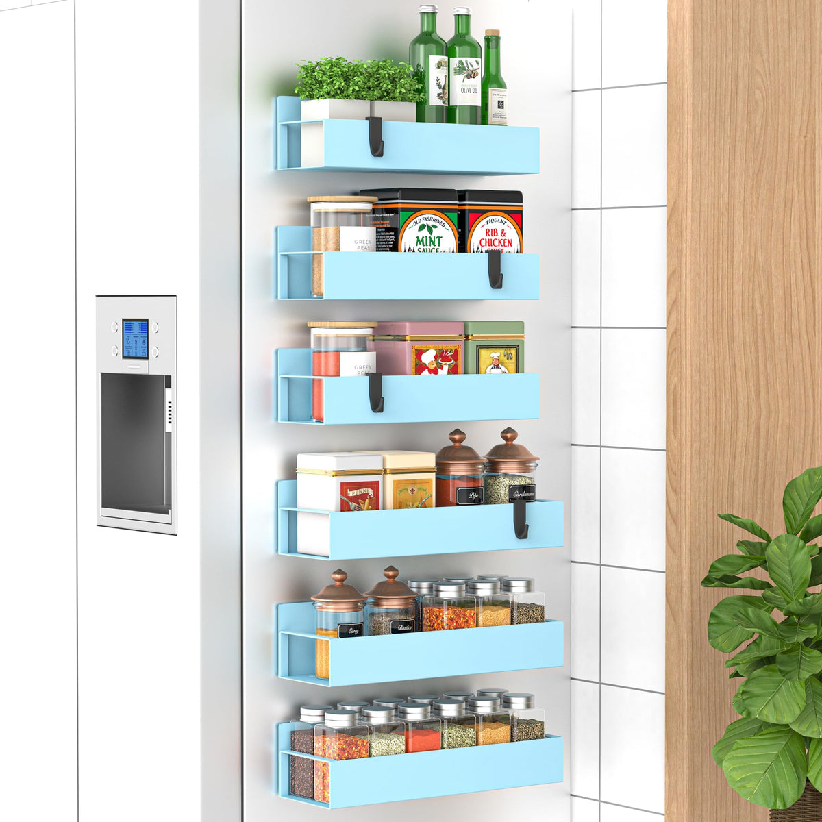 HuggieGems Metal Magnetic Spice Rack for Refrigerator Black, 4 Pack