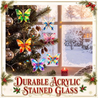 Fuutreo 12 Pcs Stained Glass Butterfly Ornament with String, Butterfly