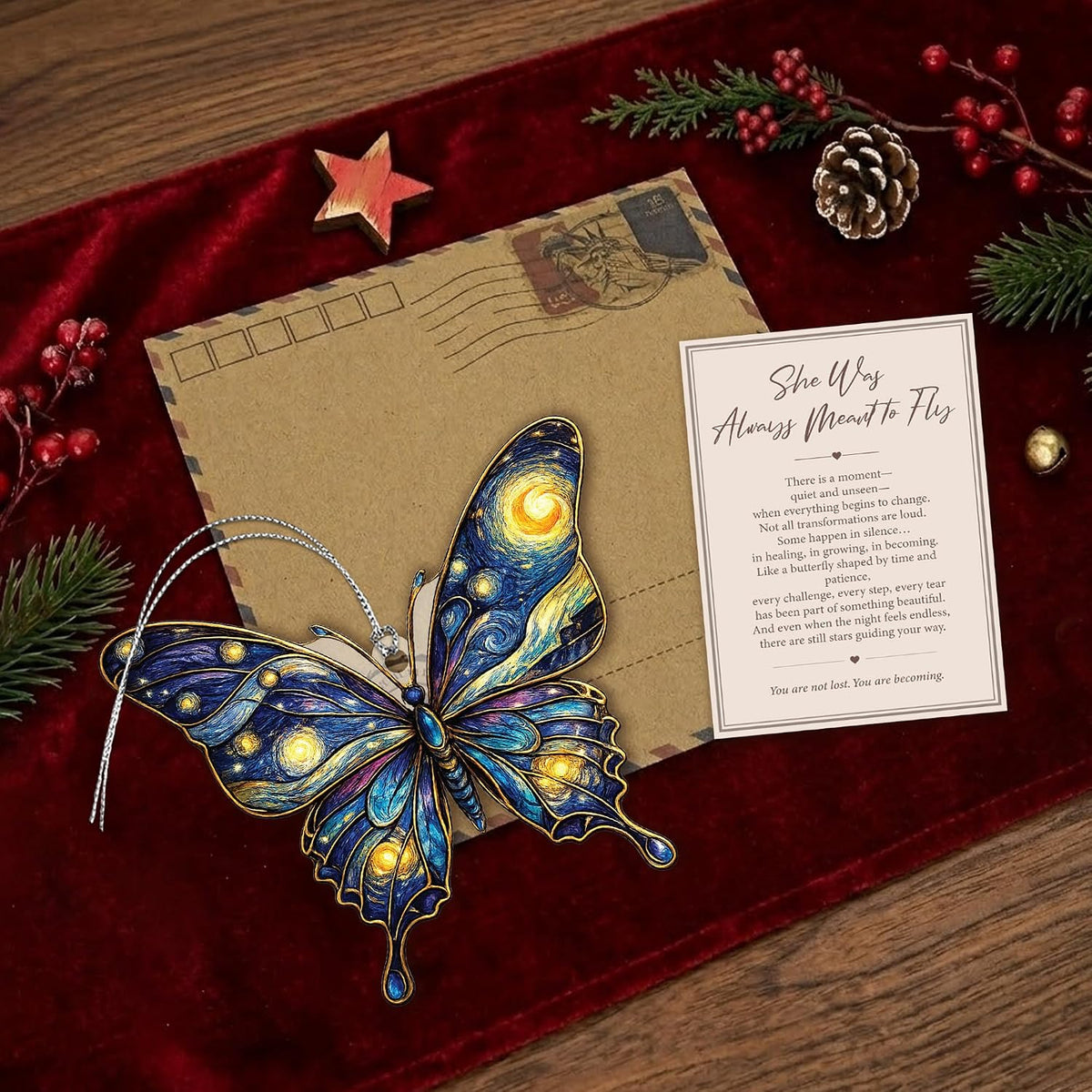 Butterfly Starry Night Christmas Ornaments 2026, Butterflies Suncatcher Ornament for Window Tree Decor, Christmas Decorations, Butterfly Gifts for Women, Unique Holiday Fantasy Gifts
