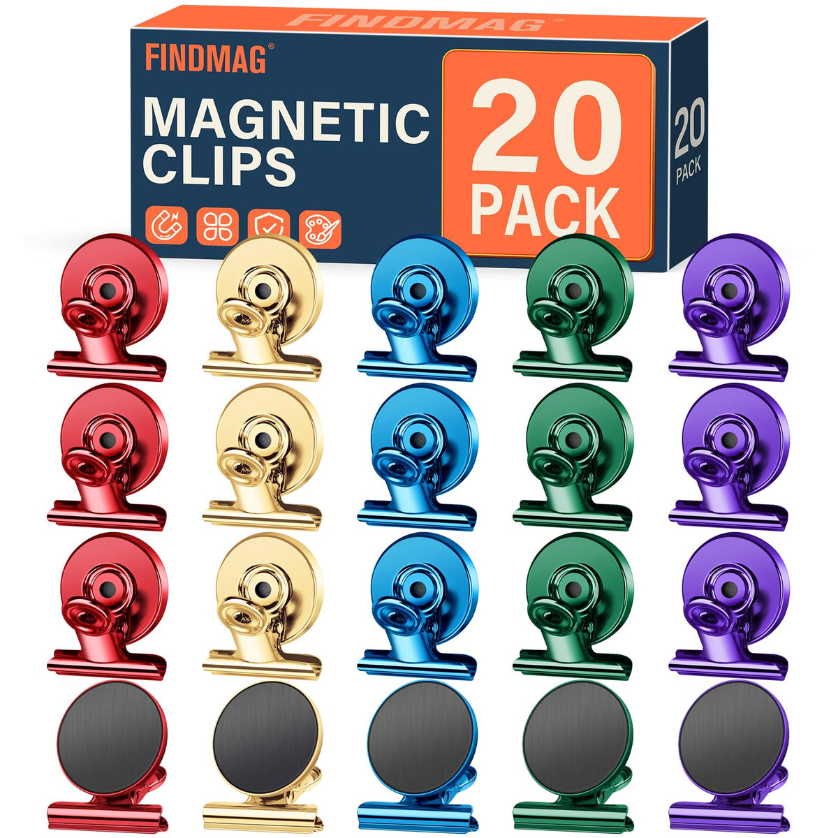 FINDMAG Fridge Magnets, Colorful Magnetic Clips for Fridge Notes, 12 Pack
