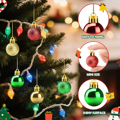 36Pcs Mini Shatterproof Christmas Balls, 3cm/1.18inch Mini Christmas Baubles Red Green Gold Plastic Ball Ornament for Christmas Tree Ornaments Party Decoration (Red and Green and Gold)