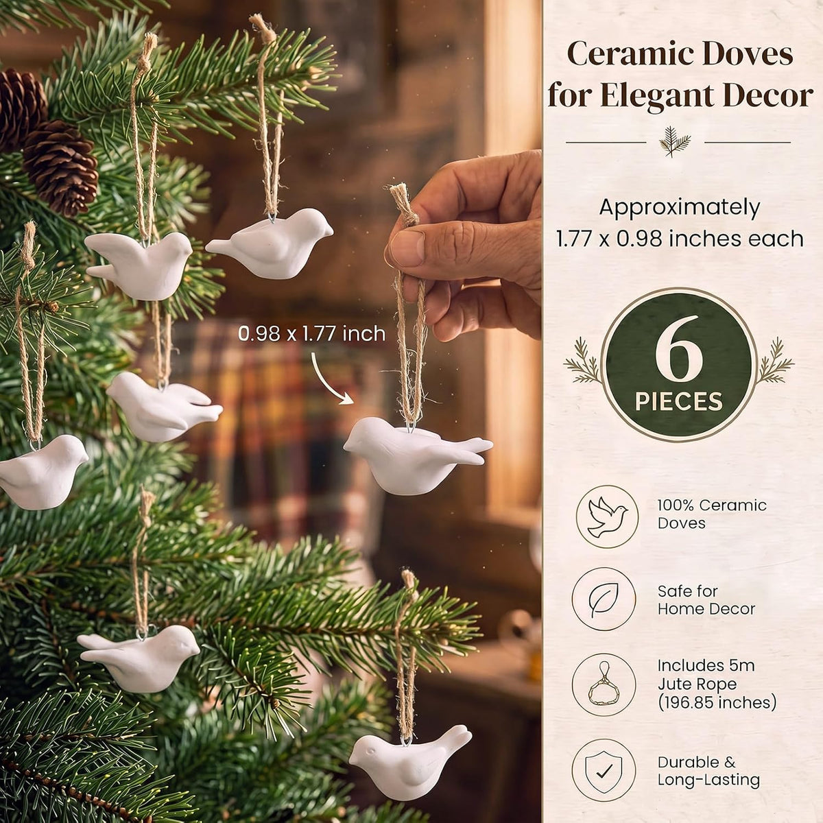 Rtteri 6 Pcs Mini Christmas Dove Ornaments for Tree Turtle Dove Decorations