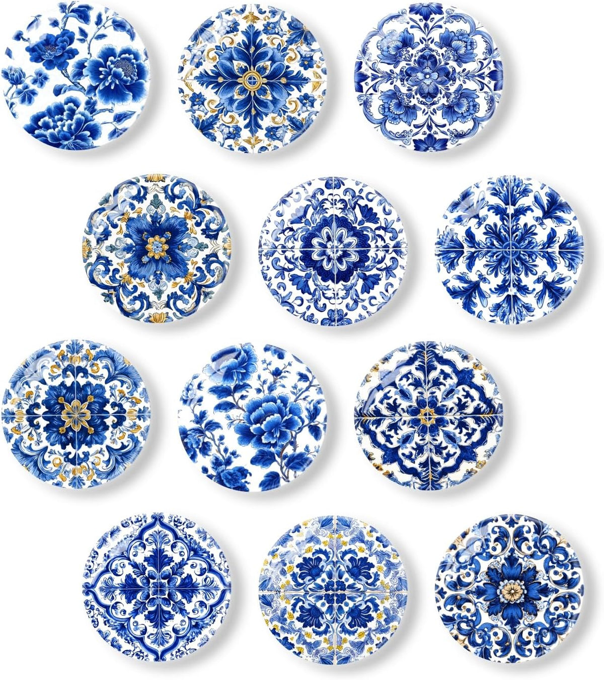 12Pcs Refrigerator Magnets Blue and White Glass Mini Strong Fridge Magnets Aesthetic Magnets for Office,School,Whiteboards,Cabinets-Blue Flower
