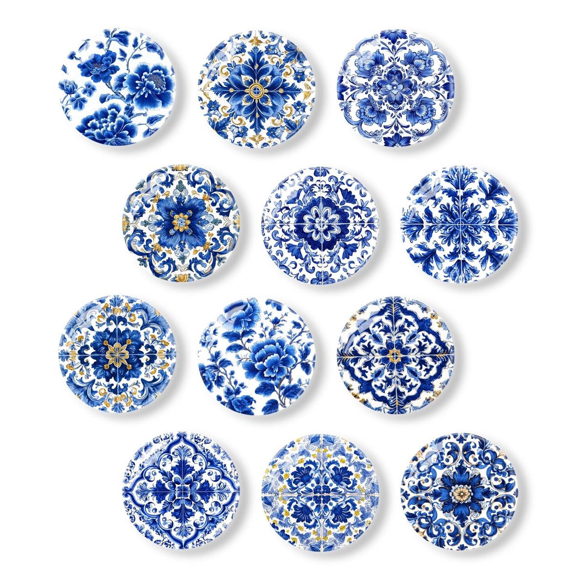 12Pcs Refrigerator Magnets Blue and White Glass Mini Strong Fridge Magnets Aesthetic Magnets for Office,School,Whiteboards,Cabinets-Blue Flower