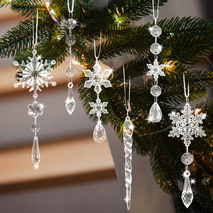 20PCS Christmas Tree Ornaments Acrylic Snowflake Icicle Crystal Ornaments