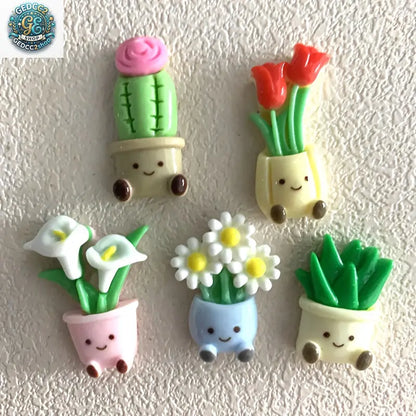 5-Piece Kawaii Cute Resin Potted Flower Fridge Magnets with Magnetic Base - Camping & Hiking Hammock Site Accessory, Kitchen Decor & Home Decoration