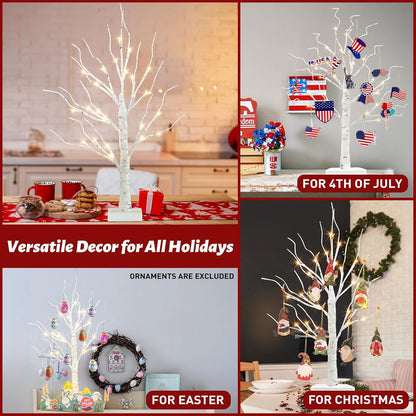 PEIDUO Artificial Tree for Christmas Decorations, 2FT Birch Tree with LED Lights, Warm White Fairy Lights Spirit Tree Lamp for Home Indoor Tabletop Centerpiece, Battery Powered, Timer
