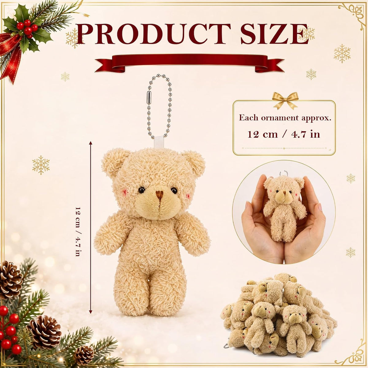 Blueweenly 24 Pcs Christmas mini Bear Bulk Ornaments, 4.72 Inch Stuffed