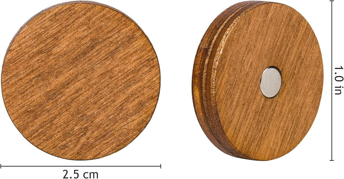 Wooden Fridge Magnets, Round, Brown Small Size, 12 pcs