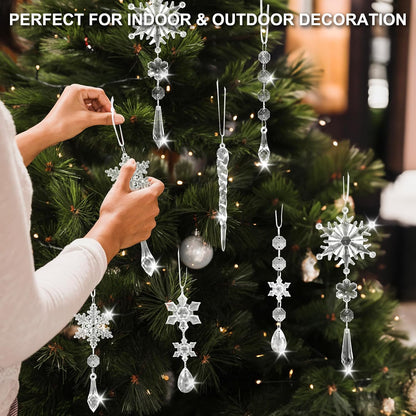 20PCS Christmas Tree Ornaments Acrylic Snowflake Icicle Crystal Ornaments