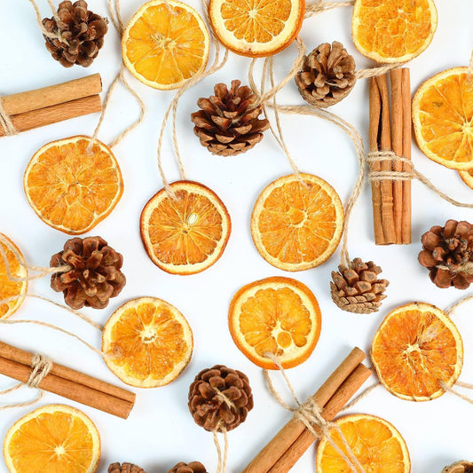 Christmas Ornaments Set, 31 Pcs Jute Tied Dried Orange Cinnamon Pinecone