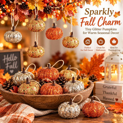 Syhood 24 Pcs Mini Pumpkin Hanging Balls Thanksgiving Fall Tree Ornaments