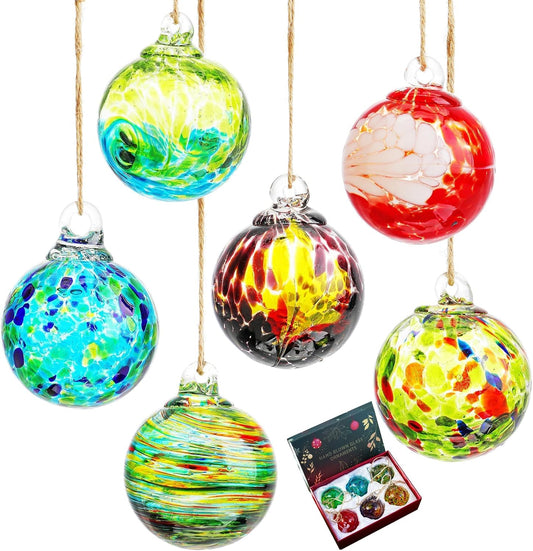 6Pcs Hand-Blown Glass Ornament Balls 2.3'' Hanging Witches Ball Gazing Ball