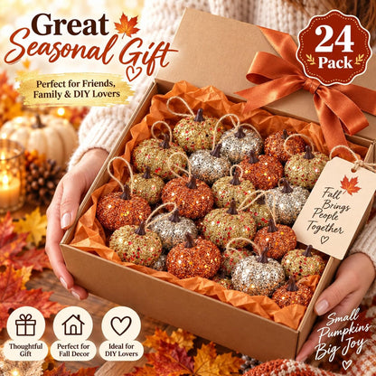 Syhood 24 Pcs Mini Pumpkin Hanging Balls Thanksgiving Fall Tree Ornaments