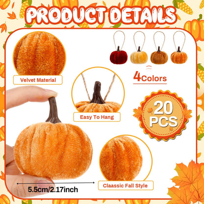 Halloscume 20 Pcs Pumpkin Ornament, Red, Dark Yellow, Light Yellow, Brown