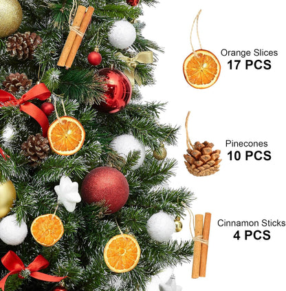 Christmas Ornaments Set, 31 Pcs Jute Tied Dried Orange Cinnamon Pinecone