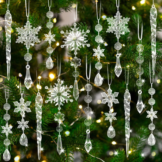 20PCS Christmas Tree Ornaments Acrylic Snowflake Icicle Crystal Ornaments