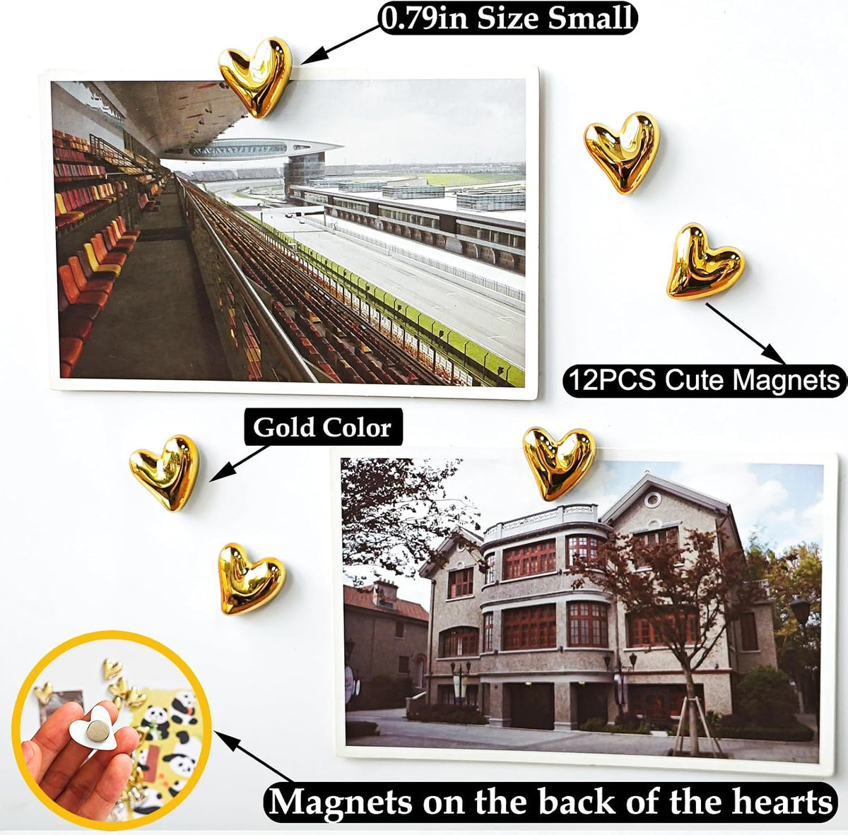12PCS Refrigerator Magnets Gold Magnets for Fridge 0.83in Small