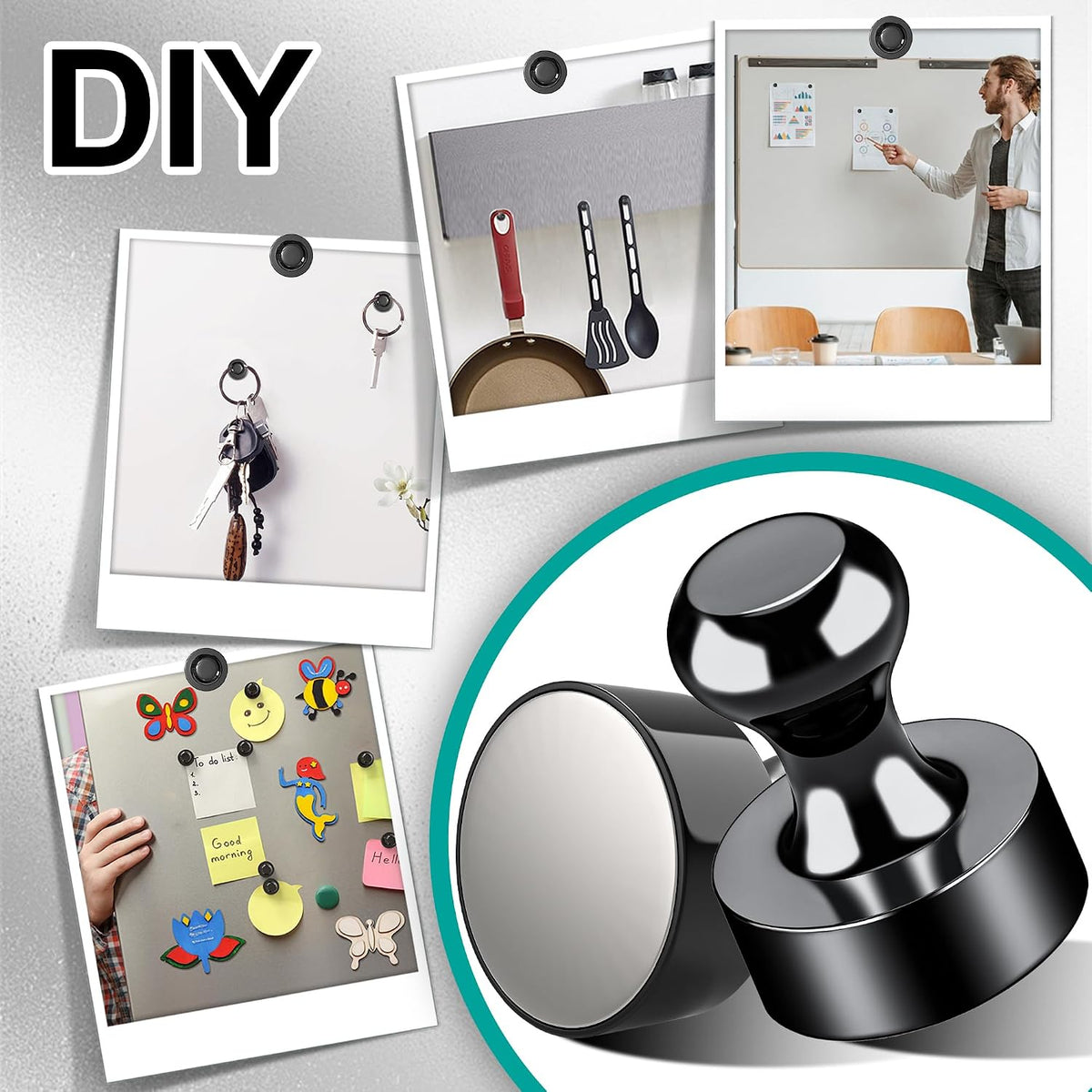 Metallic Magnets, Refrigerator Magnets, 20 Pack Black Magnetic Push Pins, Strong Fridge Magnets, Multi-use Whiteboard Magnets Perfect for Kitchen Office Classroom
