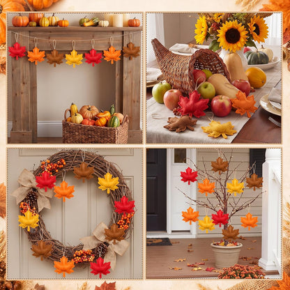 HunnmingRe 24 Pcs Fall Ornaments 3D Felt Maple Leaf Ornaments 3.15 Inch