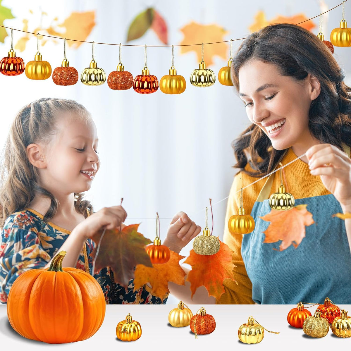 JULMELON 24 Pcs Fall Pumpkin Tree Ornaments 3D Cute Hanging Decorations