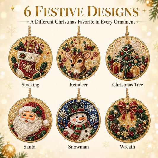 6PCS Christmas Ornaments DIY Pearl Diamond Art Kits,Hanging Diamond Art Christmas Ornaments Set with Pearls & Jute Twine, for Holiday Window Christmas Tree Home Decoration,Multicolor 01