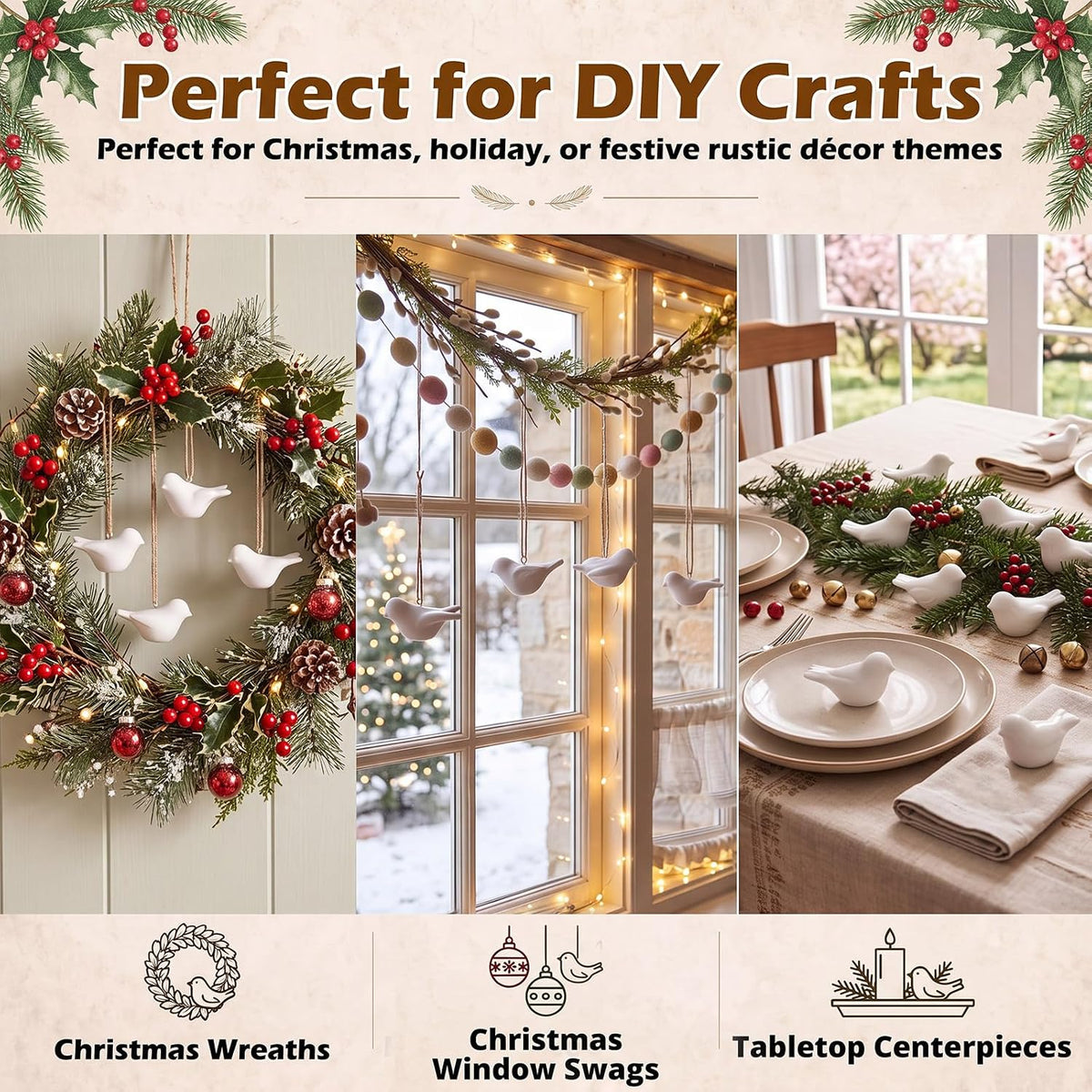 Rtteri 6 Pcs Mini Christmas Dove Ornaments for Tree Turtle Dove Decorations